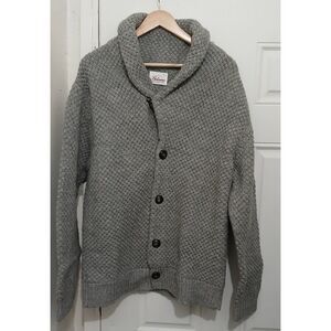 Bolivares mens large wool chunky knit shawl collar sweater cardigan gray